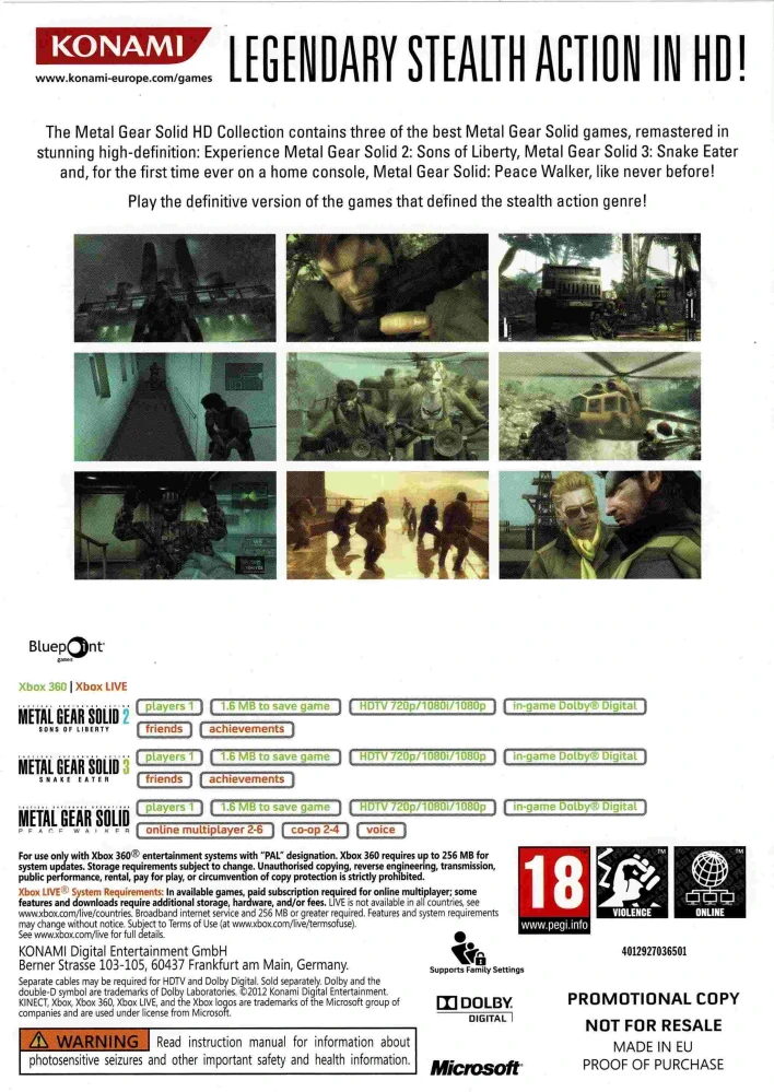 Metal Gear Solid HD Collection Promotional Copy (Xbox 360)