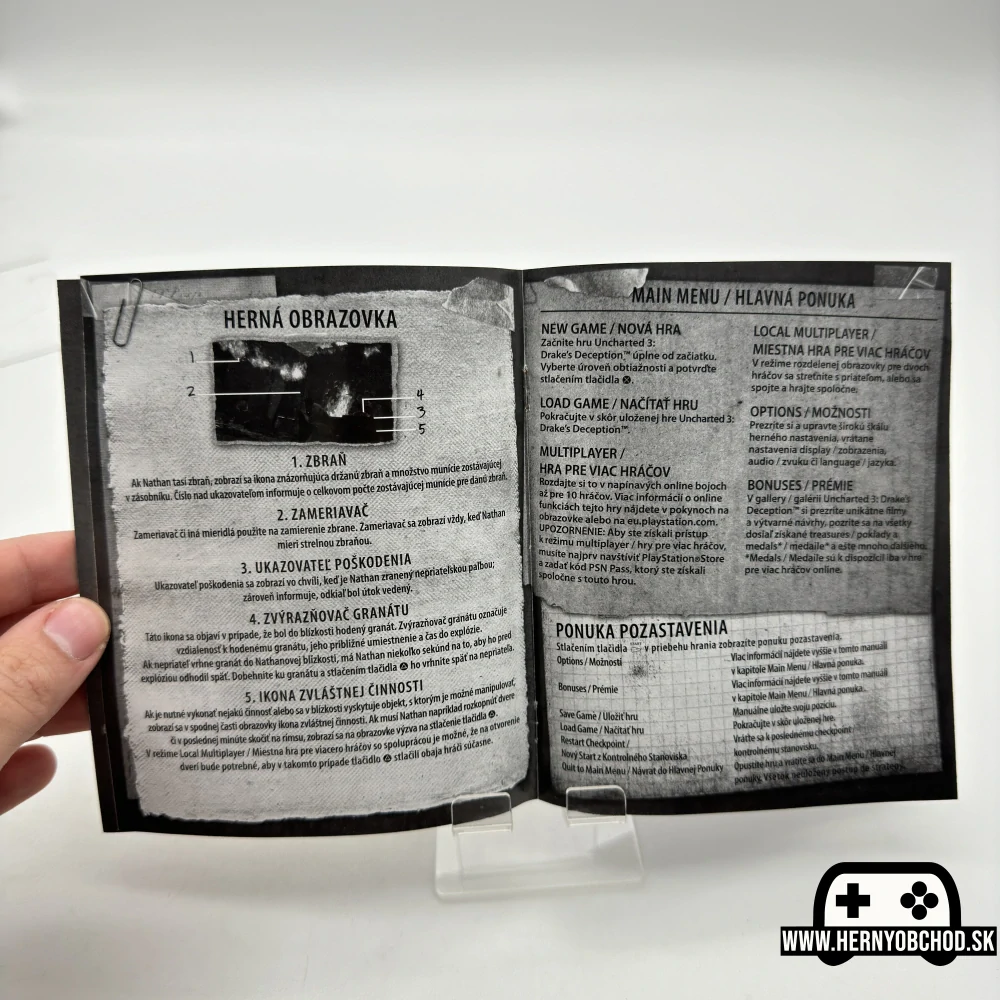 𝗨𝗻𝗰𝗵𝗮𝗿𝘁𝗲𝗱 𝟯: 𝗗𝗿𝗮𝗸𝗲'𝘀 𝗗𝗲𝗰𝗲𝗽𝘁𝗶𝗼𝗻 (𝗣𝗦𝟯): Hra + manuál | Disk má škrabance | Slovensko-český obal